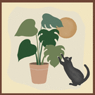 Chat joueur parmi les plantes vertes
